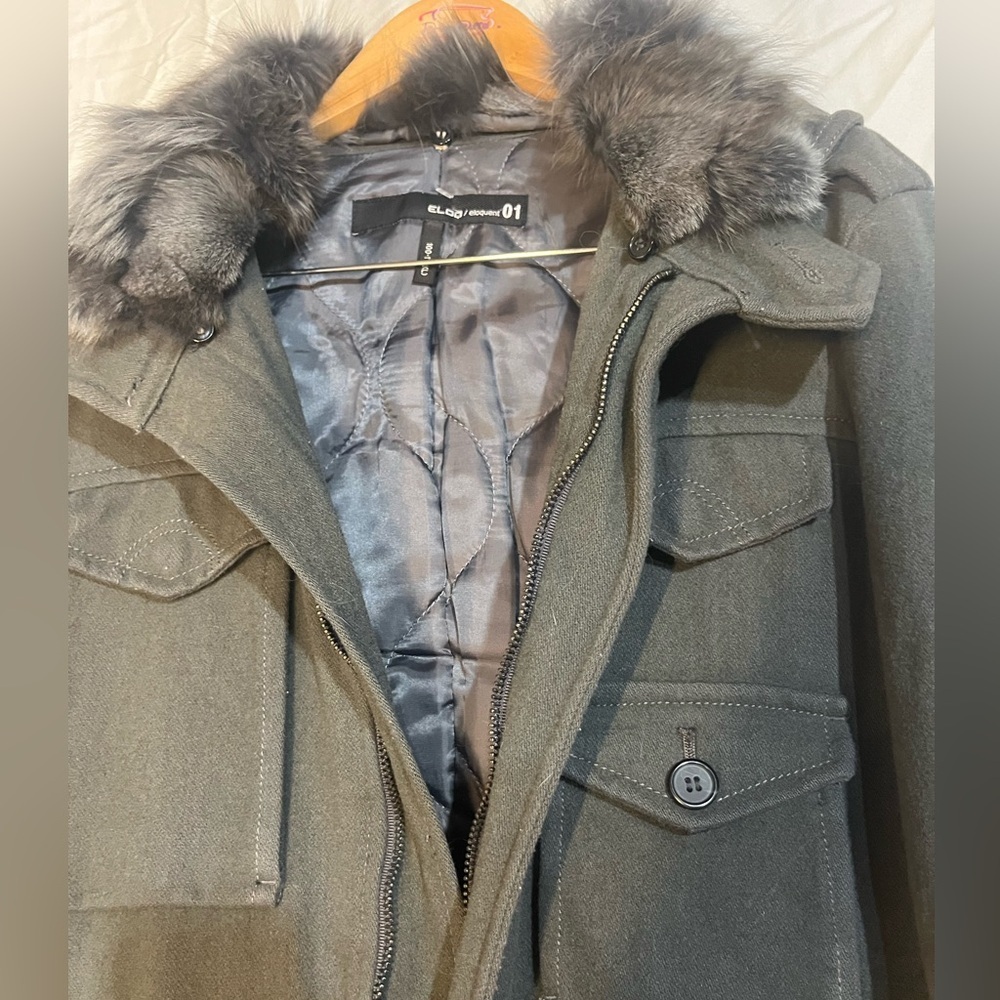 Grey Wool/Cashmere and Rabbit Fur Utility Jacket London Women’s Medium - Picture 2 of 13